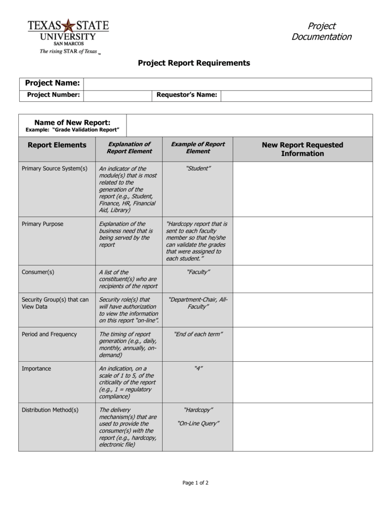Report Requirements Template Throughout Reporting Requirements Template