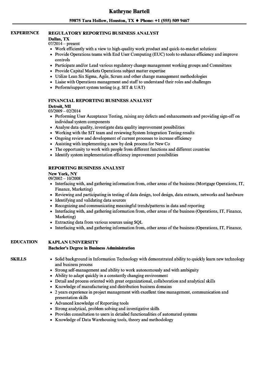 Reporting Business Analyst Resume Samples  Velvet Jobs