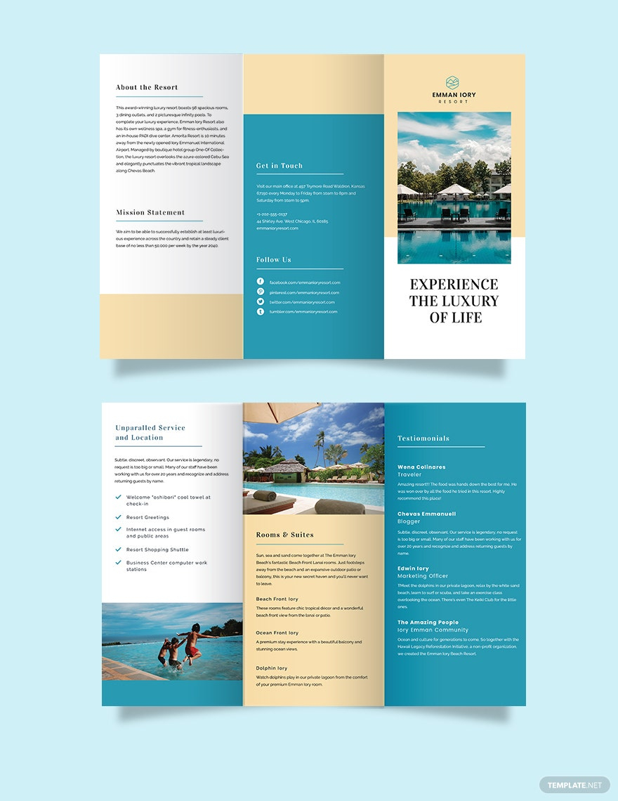 Resort Brochures Templates Indesign - Design, Free, Download  In Island Brochure Template