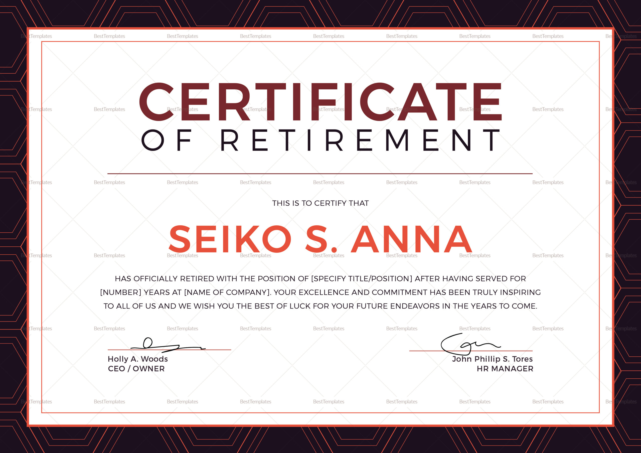 Retirement Certificate Design Template In PSD, Word, Publisher  Pertaining To Retirement Certificate Template