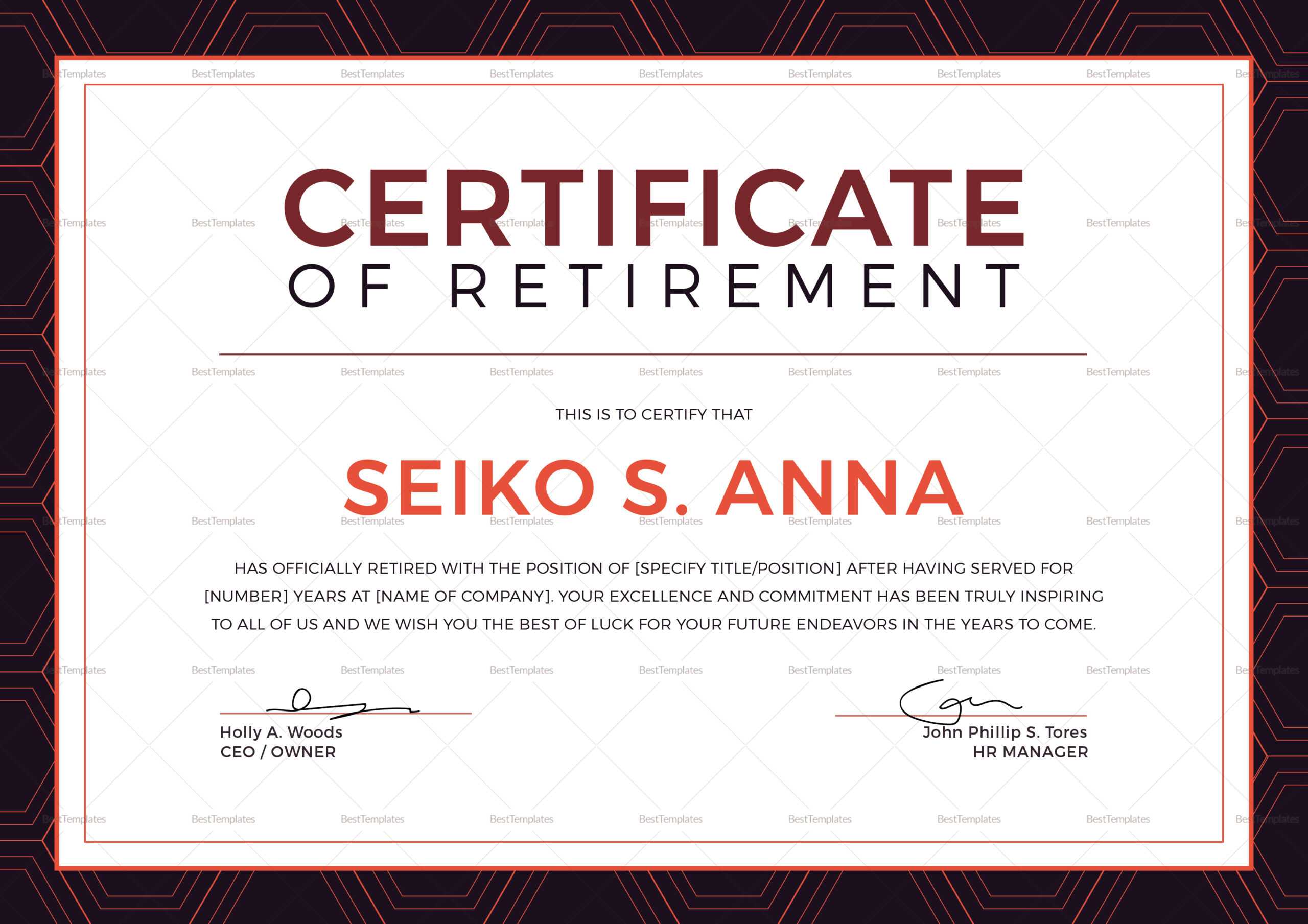 Retirement Certificate Design Template in PSD, Word, Publisher  Pertaining To Retirement Certificate Template