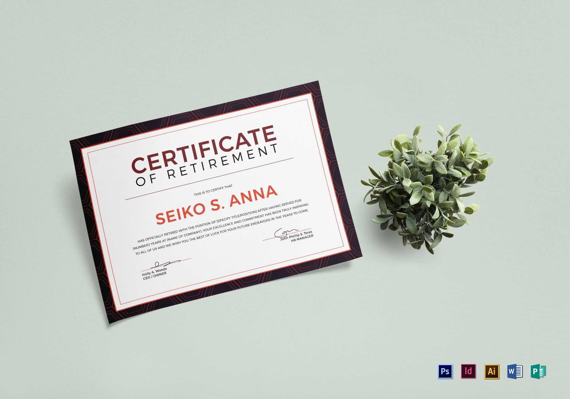 Retirement Certificate Design Template In PSD, Word, Publisher  With Regard To Retirement Certificate Template