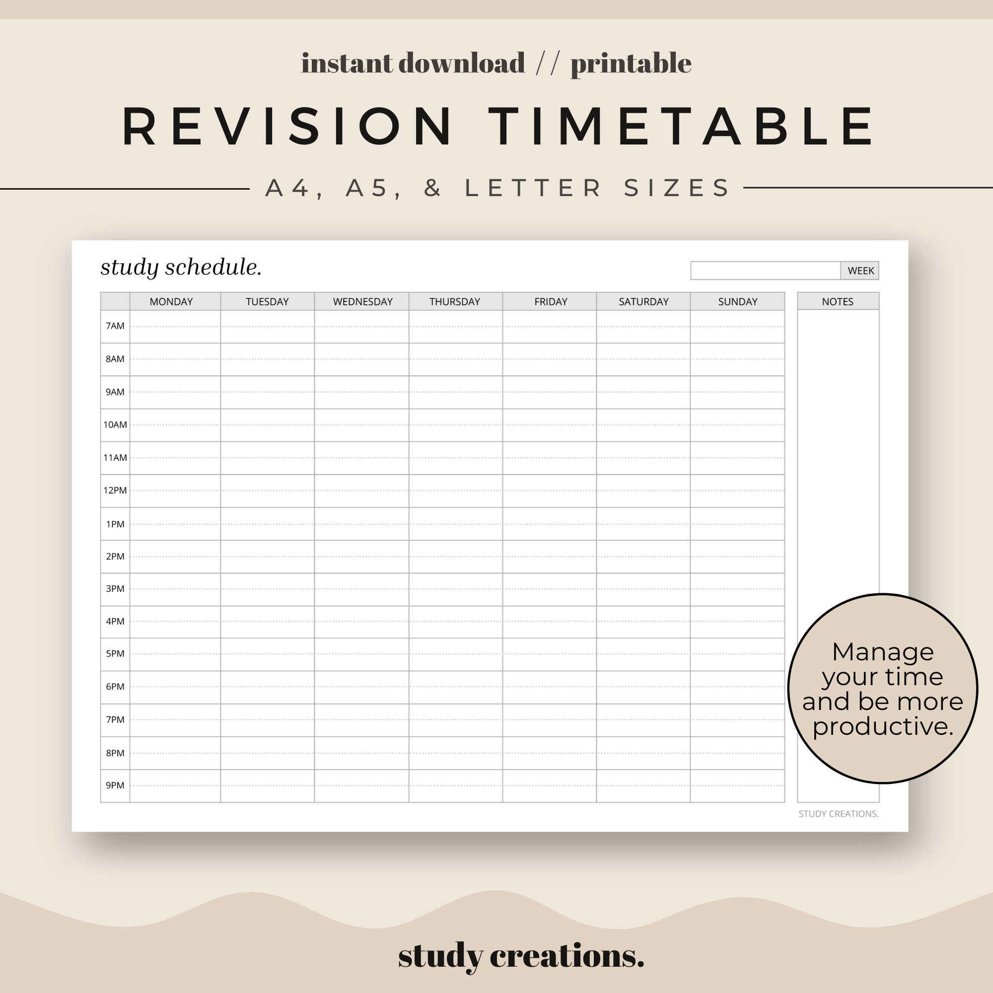 Revision Timetable Printable Set Study Schedule Weekly - Etsy