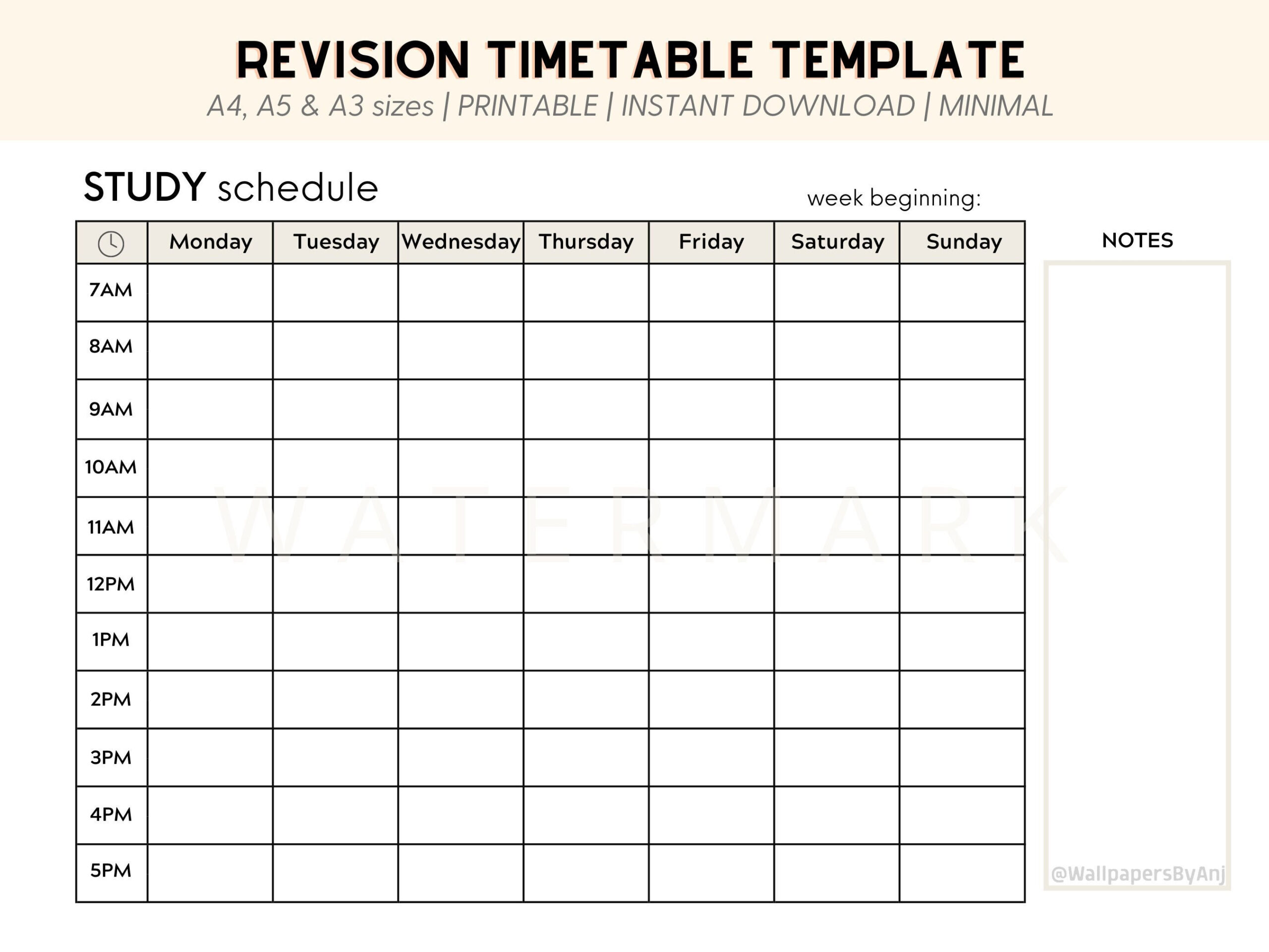 Revision Timetable Template (Weekly)  Minimal With Regard To Blank Revision Timetable Template