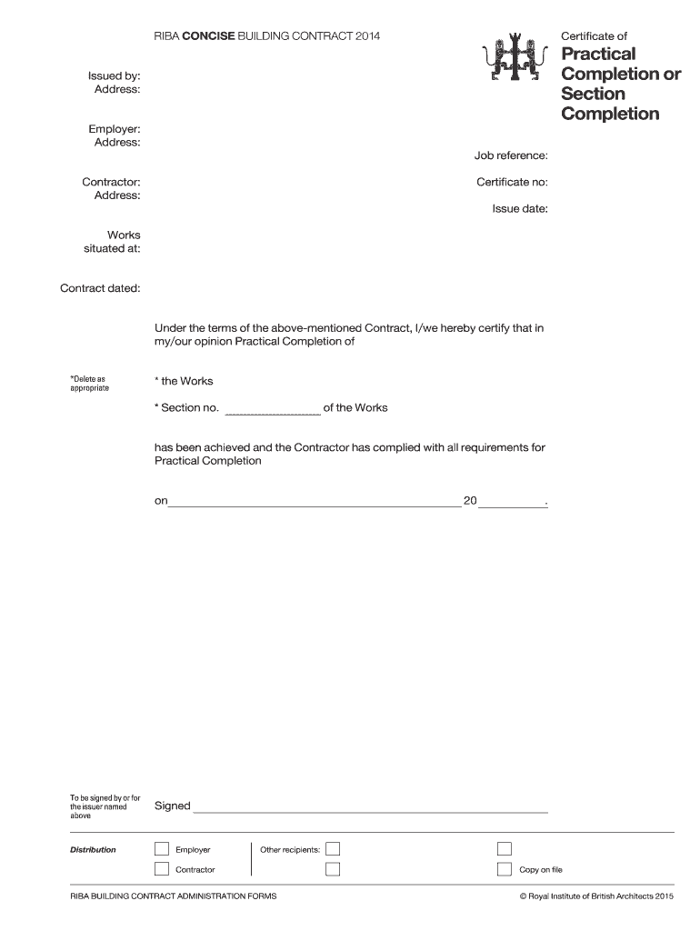 RIBA Building Contracts and Guides Construction Contracts and  Inside Jct Practical Completion Certificate Template