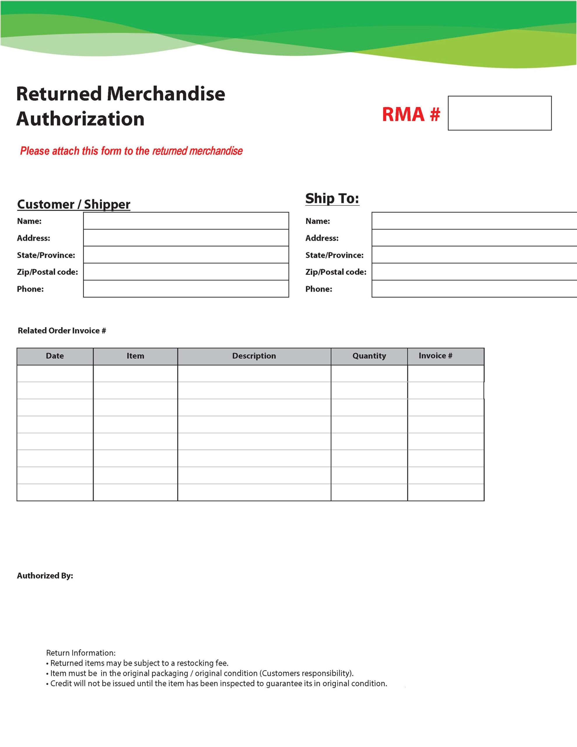 RMA Form - Returned Merchandise Authorization Form - Fillable PDF form for  company returns With Regard To Rma Report Template