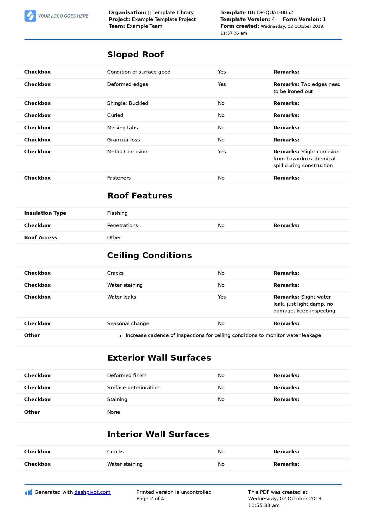 Roof Inspection Checklist Template (Better Than PDF Form) With Regard To Roof Inspection Report Template