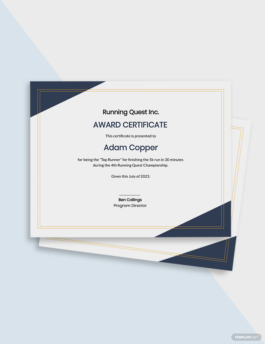 Running Award Certificate Template – Google Docs, Illustrator  Inside Running Certificates Templates Free