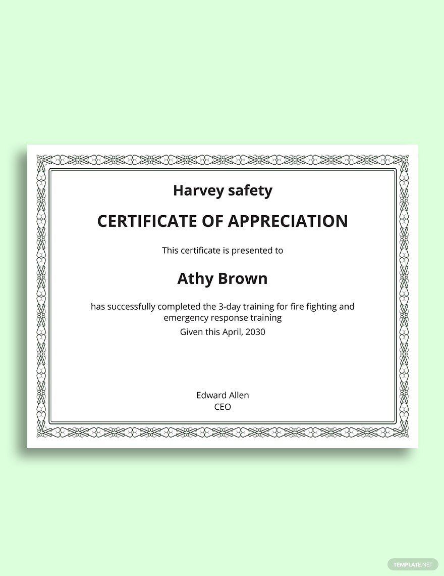 Safety Appreciation Certificate Template - Word  Template