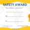 Safety Inside Safety Recognition Certificate Template
