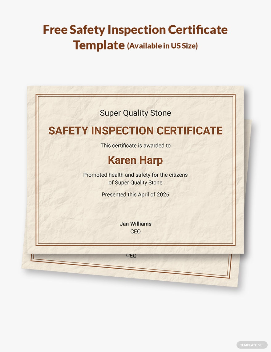 Safety Inspection Certificate Template – Word  Template