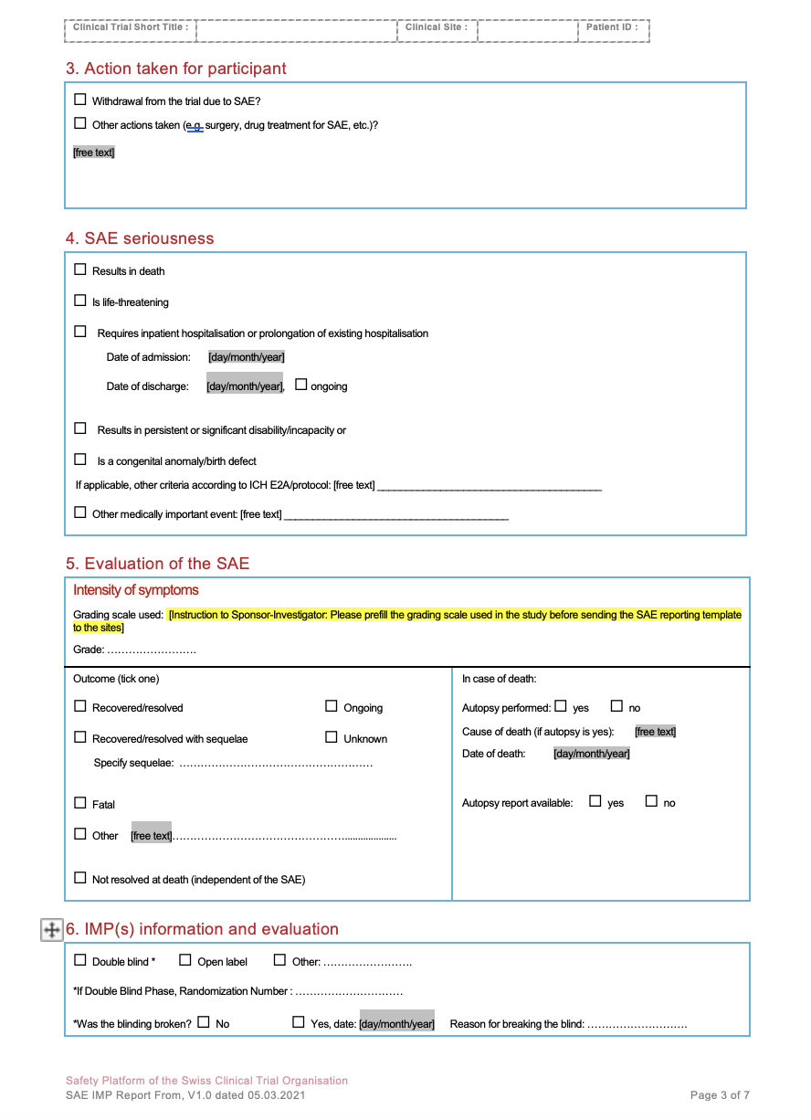 Safety Reporting Forms For Clinical Research Projects – Tools  In Trial Report Template