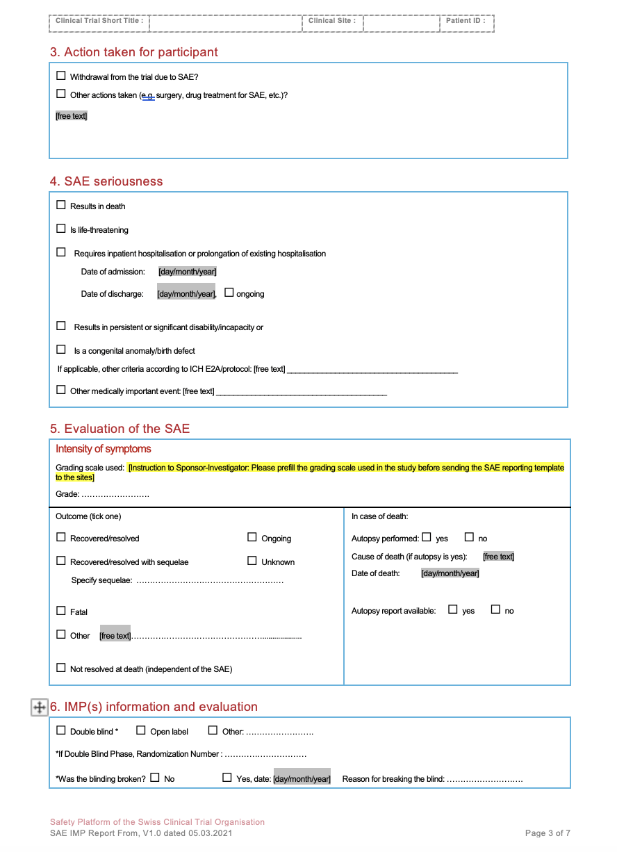 Safety reporting forms for clinical research projects - Tools