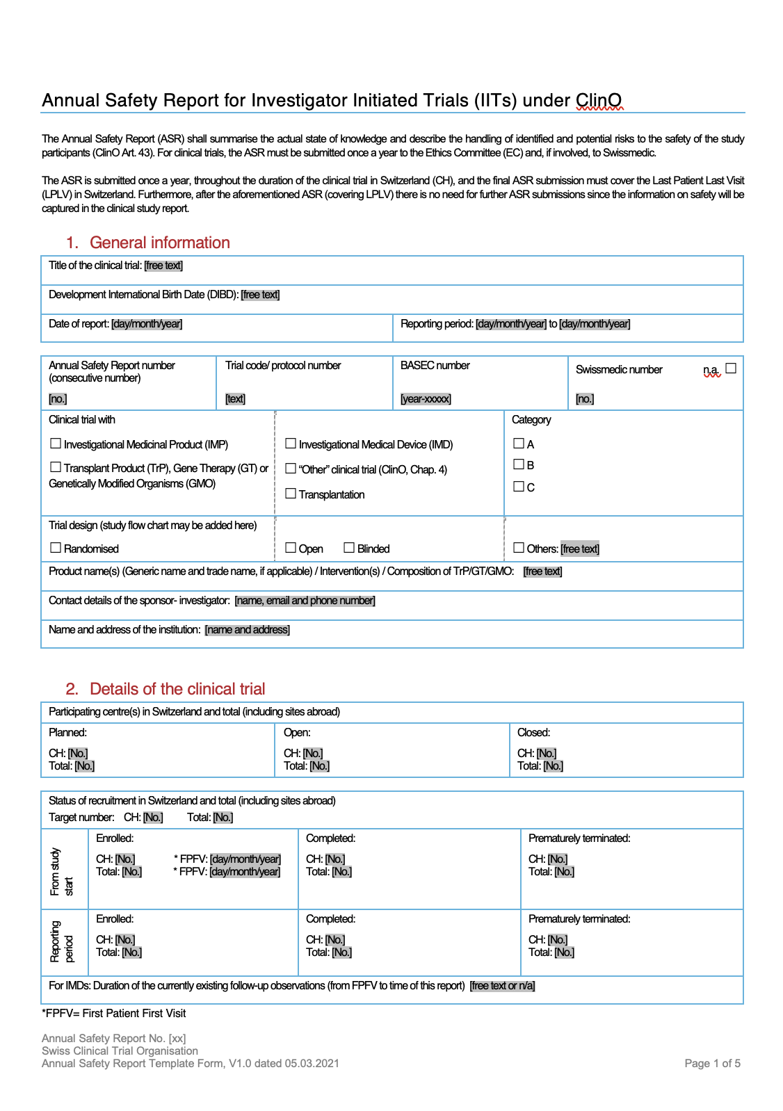 Safety reporting forms for clinical research projects - Tools  With Regard To Trial Report Template