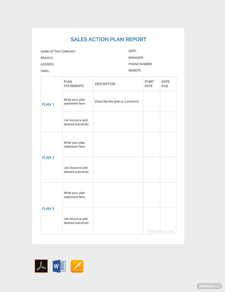 Sales Action Plan Report Template - Google Docs, Word, Apple Pages  Inside Sales Trip Report Template Word