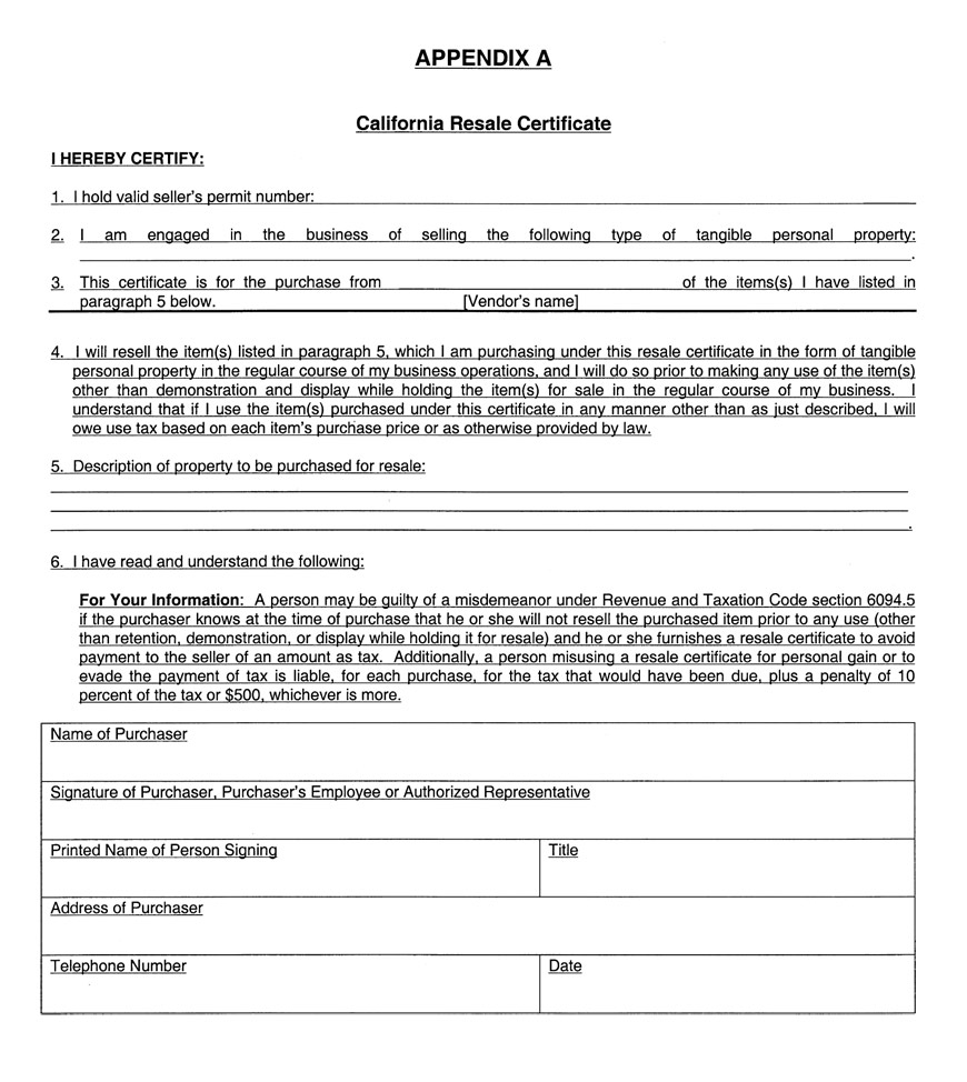 Sales and Use Tax Regulations - Article 10 Regarding Resale Certificate Request Letter Template