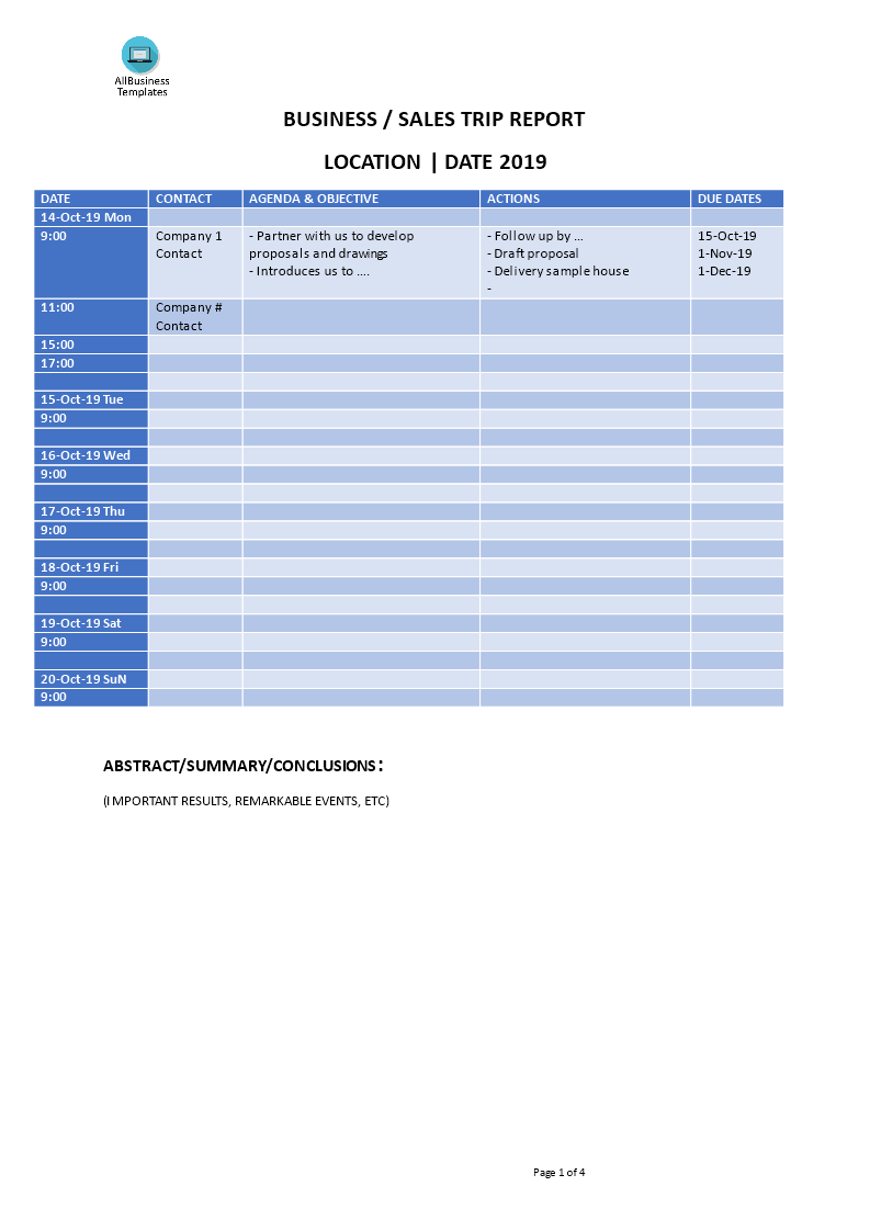 Sales Business Trip Report  Templates At Allbusinesstemplates