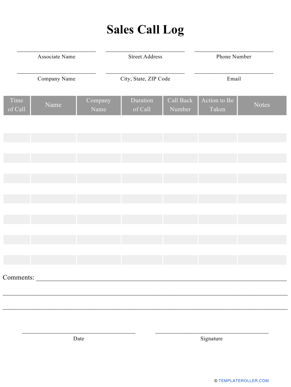 Sales Call Log Template Download Printable PDF  Templateroller Throughout Sales Rep Call Report Template