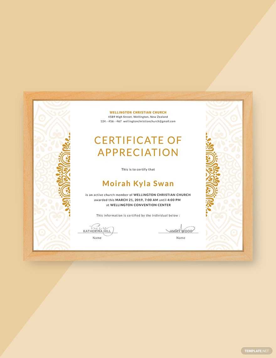 Sample Church Certificate of Appreciation Template - Illustrator  With Christian Certificate Template