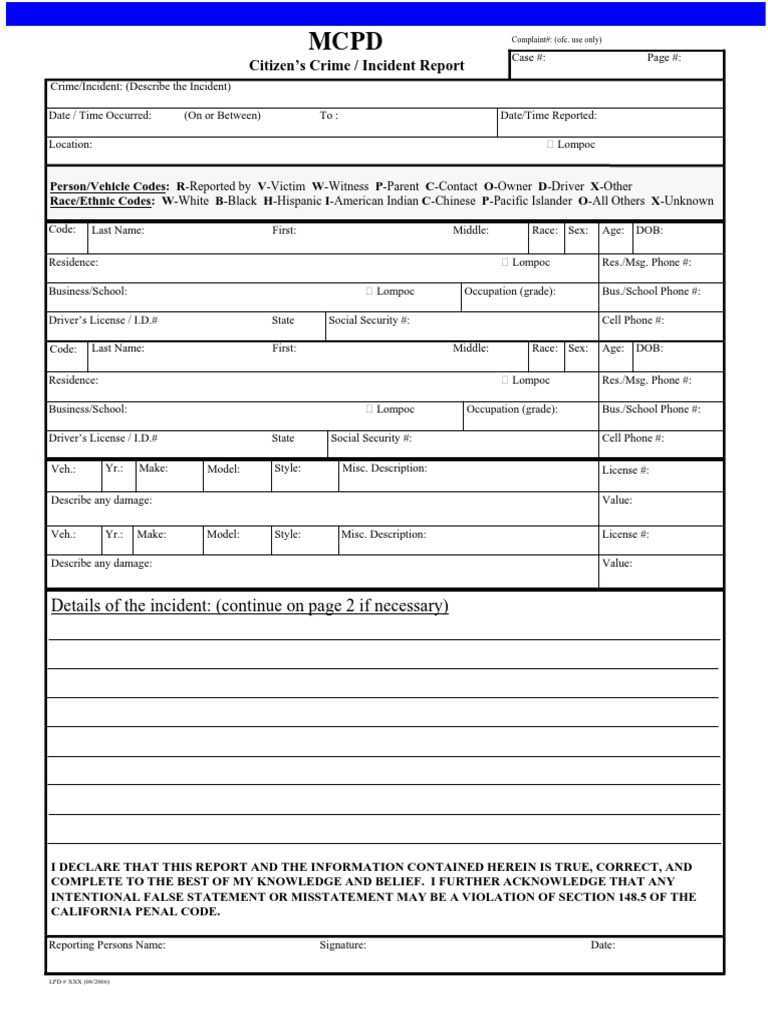 Sample Crime Report Template  PDF  Driver’s License  Identity  In Crime Scene Report Template