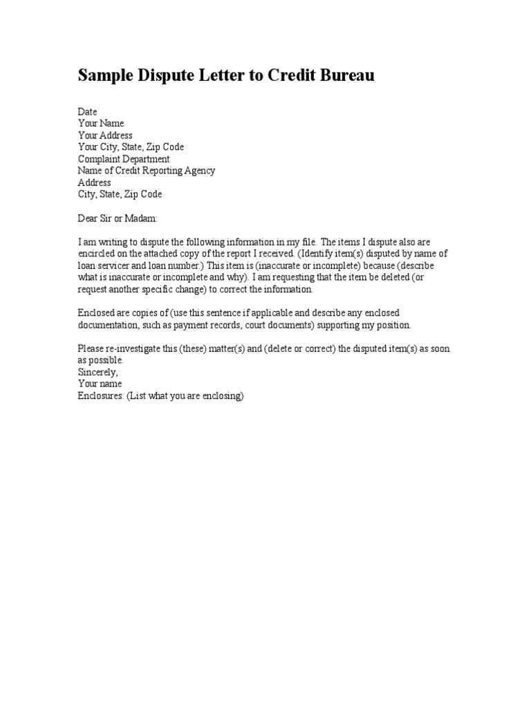 Sample Dispute Letter To Credit Bureau  PDF Pertaining To Credit Report Dispute Letter Template