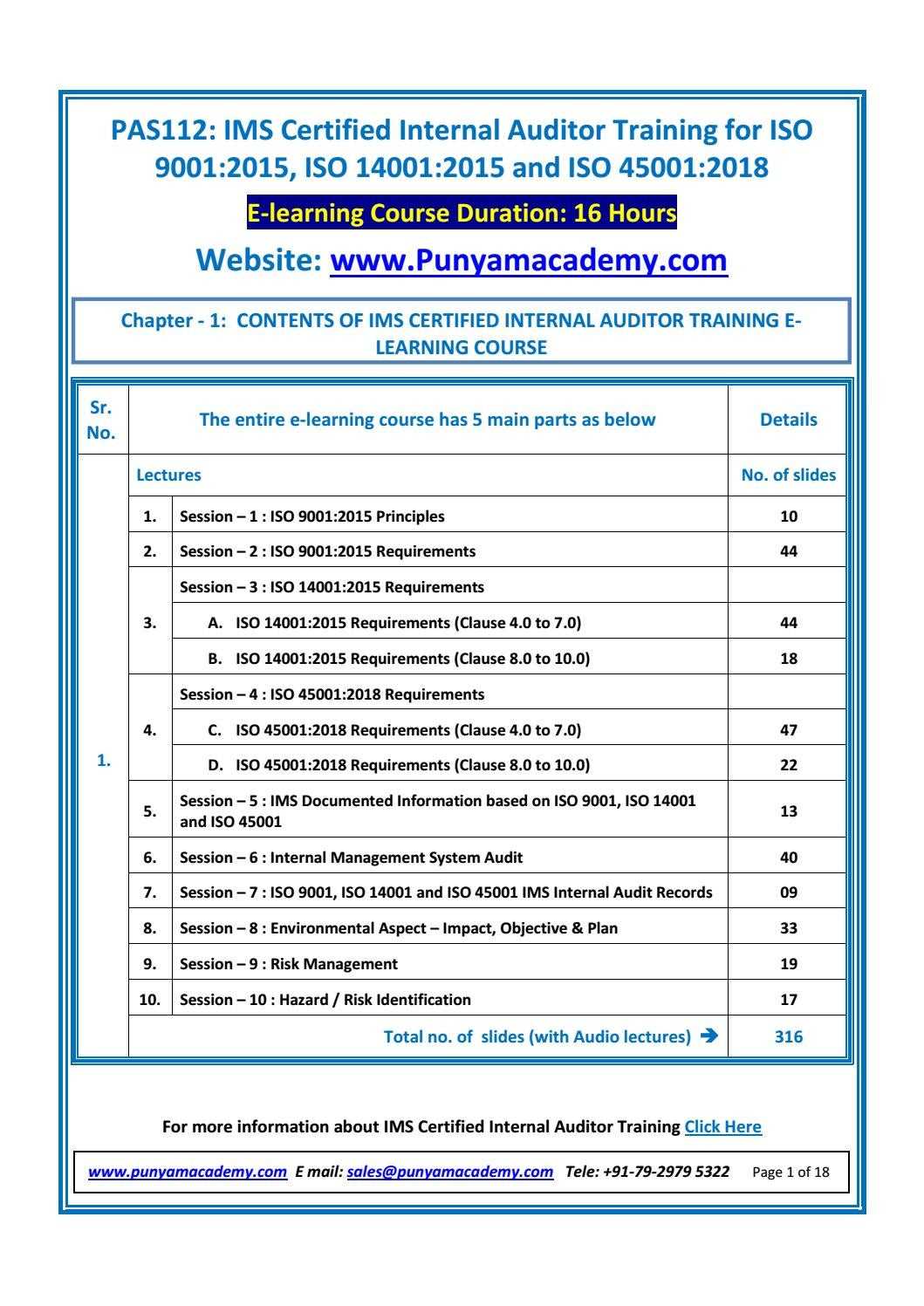 Sample Documents for IMS Auditor Training E-learning Course by