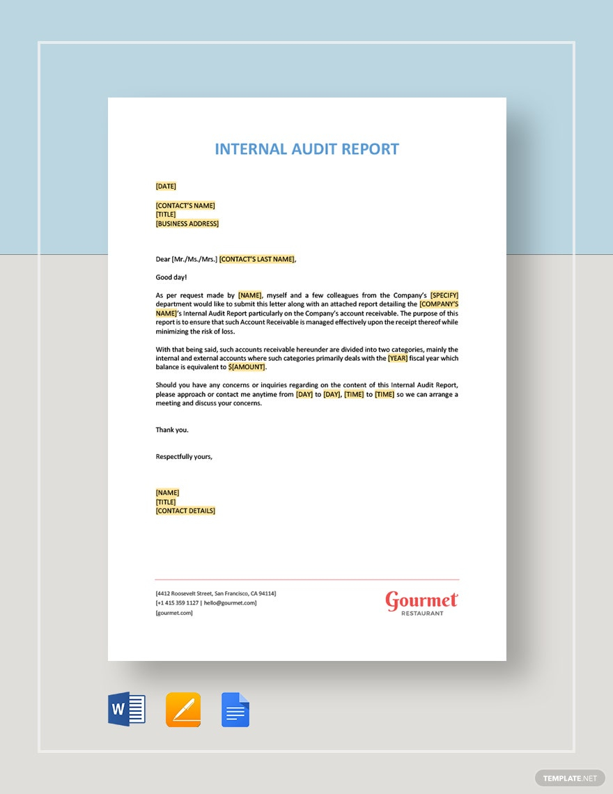 Sample Internal Audit Report Template - Google Docs, Word, Apple  Inside It Audit Report Template Word