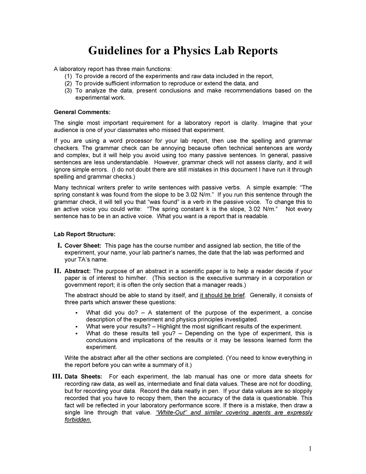 Sample Lab Report - Lab Material - Guidelines for a Physics Lab  Throughout Physics Lab Report Template