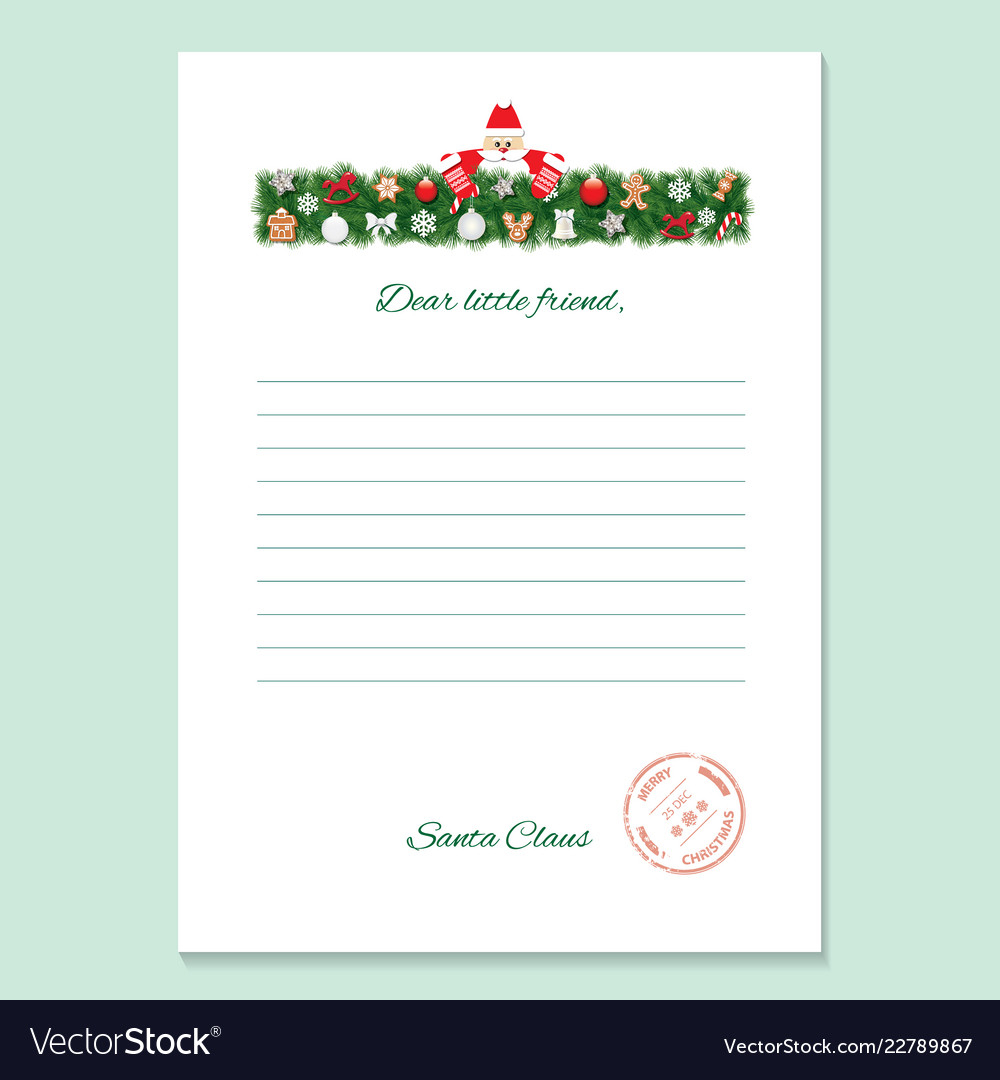 Santa Claus Letter Decorative Blank Template A10 Vector Image For Blank Letter From Santa Template