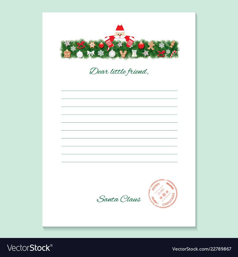 Santa Claus Letter Decorative Blank Template A10 Vector Image For Blank Letter From Santa Template