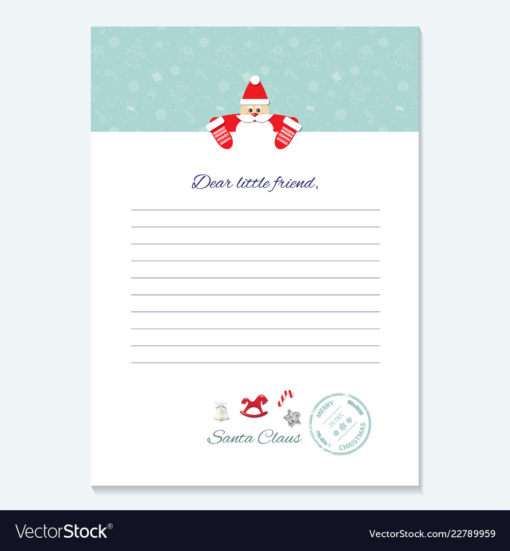 Santa Claus Letter Decorative Blank Template A10 Vector Image Inside Blank Letter From Santa Template