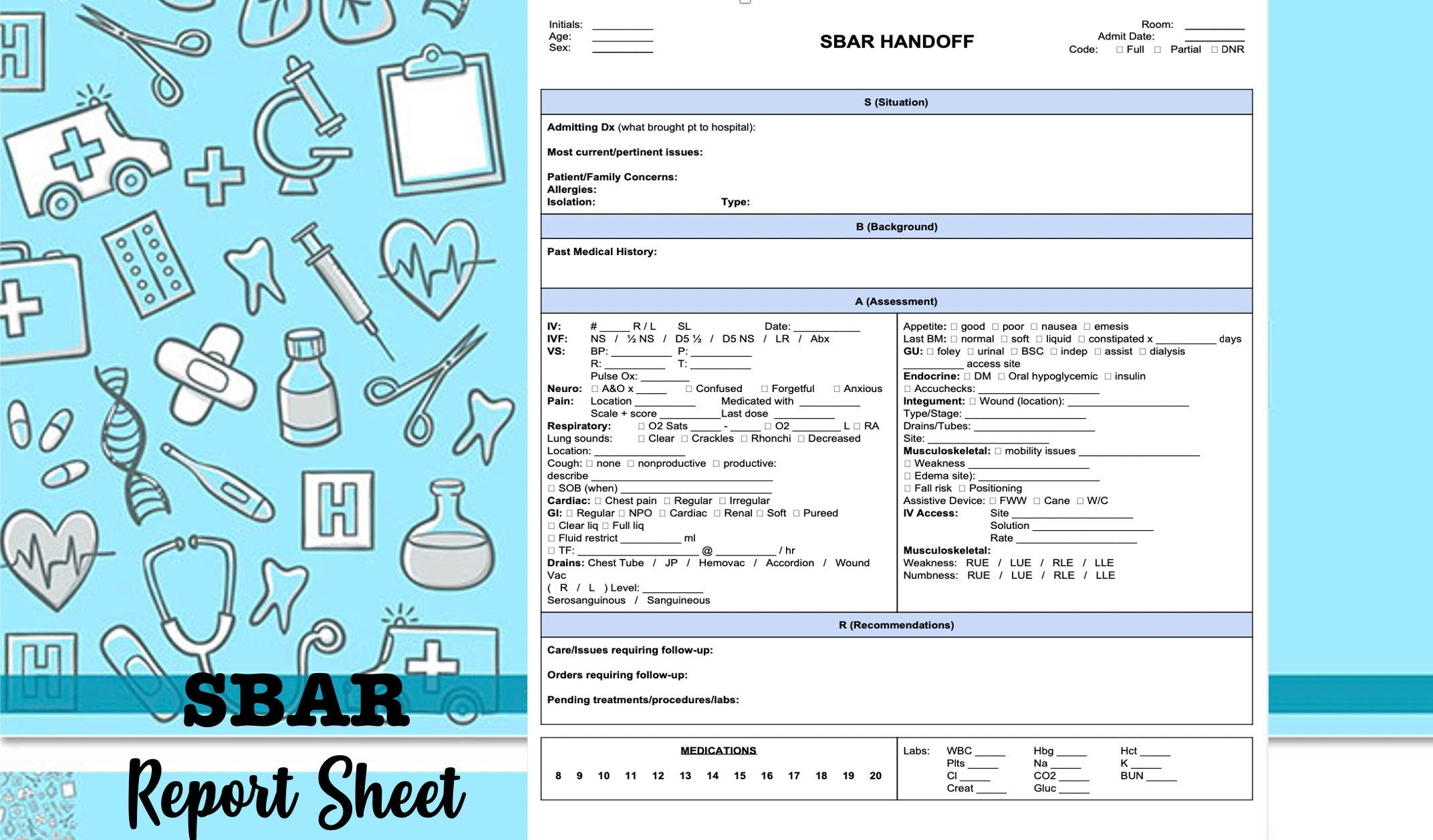 SBAR Nurse Handoff Report Sheet Nursing Brain Printable - Etsy With Regard To Nursing Handoff Report Template