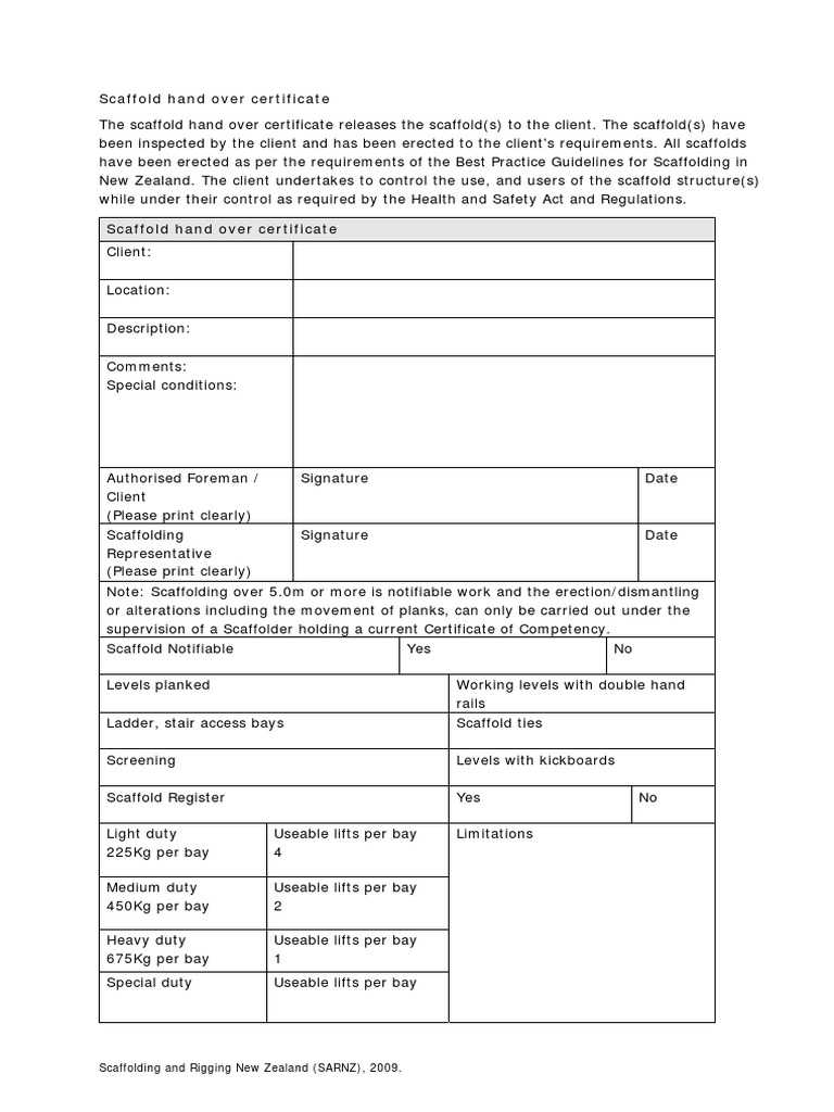 Scaffold Handover Certificate  PDF  Scaffolding  Business Throughout Handover Certificate Template