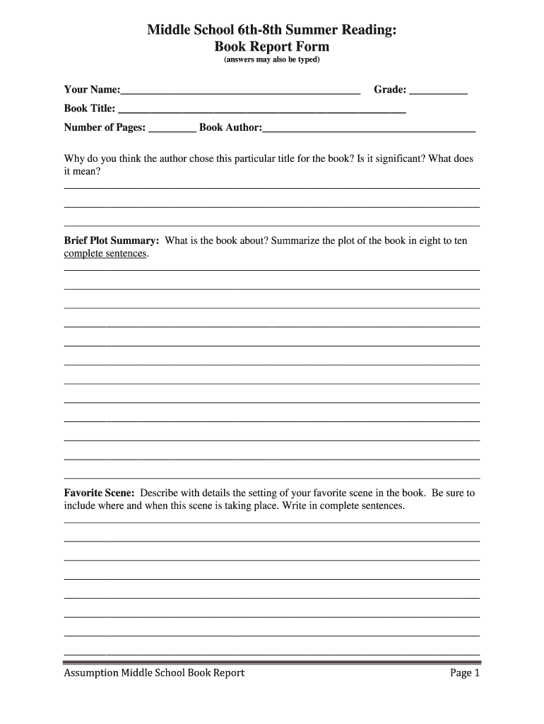 School Book Report Form – Fill Online, Printable, Fillable, Blank  For Book Report Template Middle School