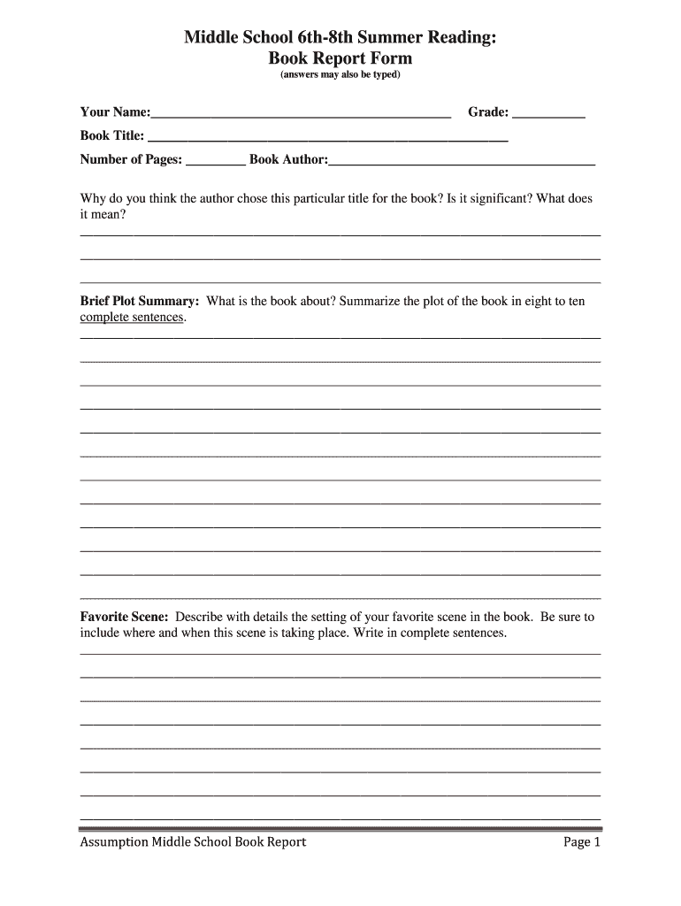 School Book Report Form – Fill Online, Printable, Fillable, Blank  In Middle School Book Report Template