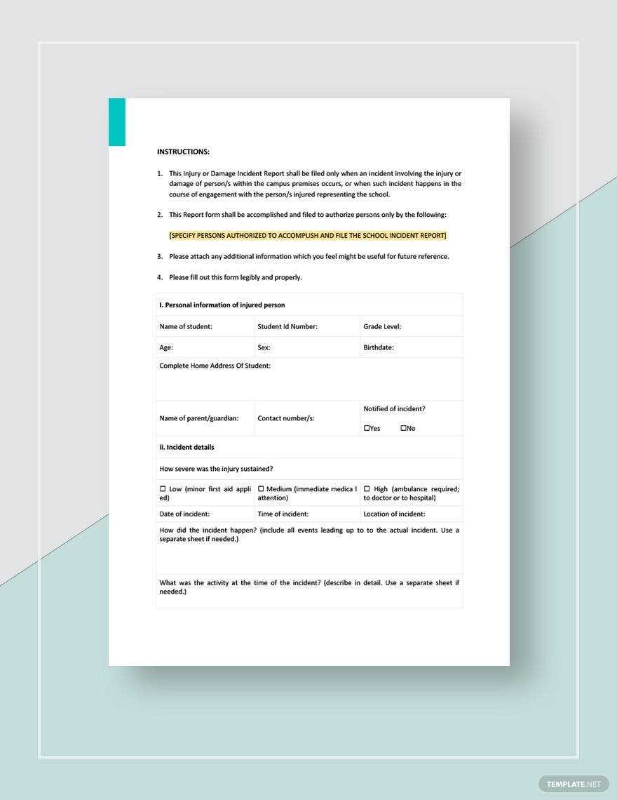 School Incident Report Template - Google Docs, Word, Apple Pages  In School Incident Report Template