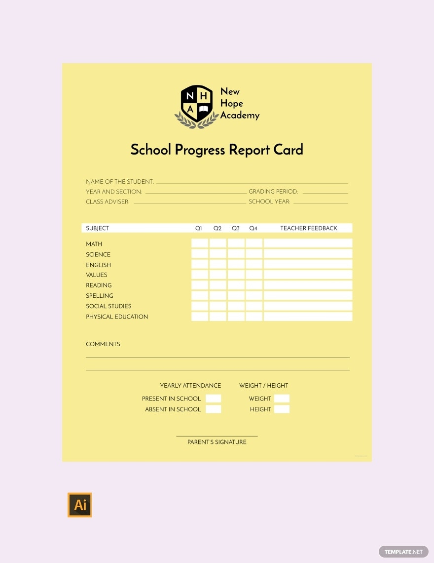 School Progress Report Card Template - Illustrator  Template
