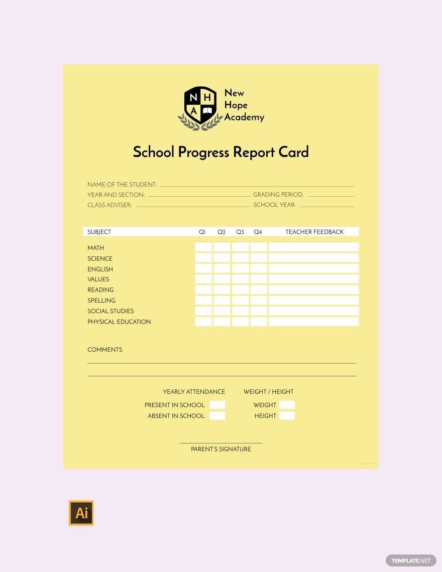 School Progress Report Card Template - Illustrator  Template