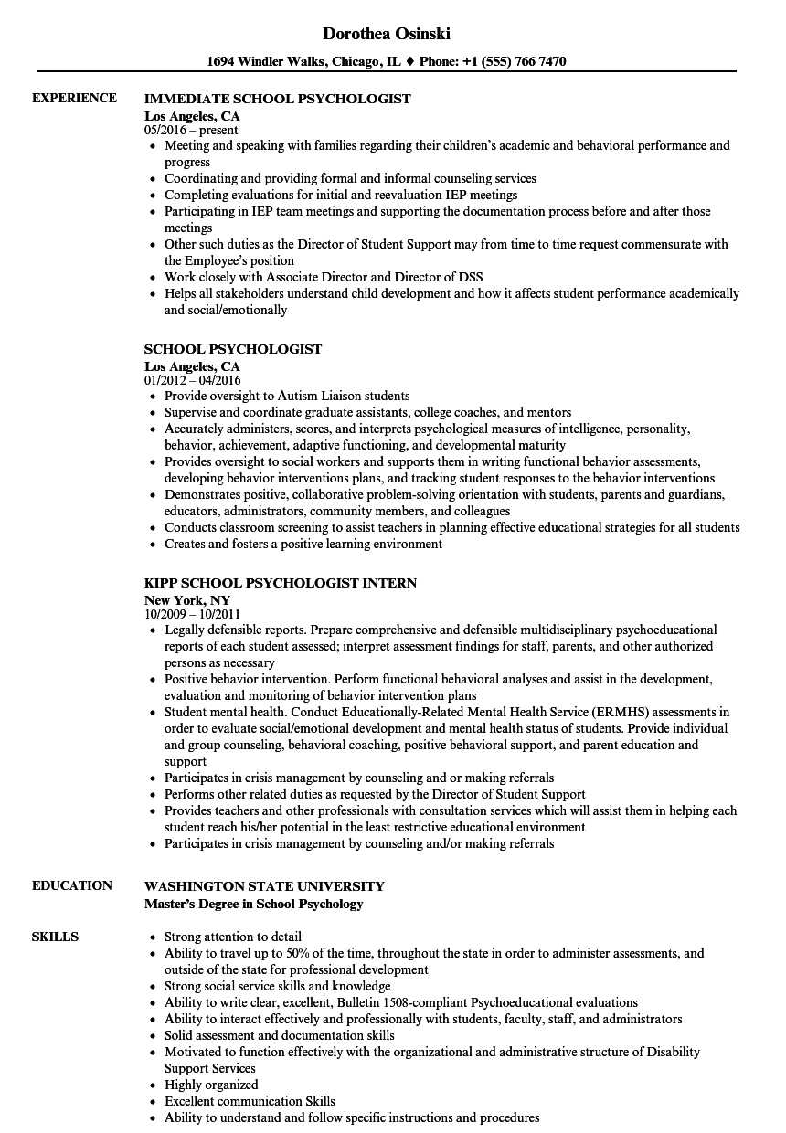 School Psychologist Resume Samples  Velvet Jobs For School Psychologist Report Template