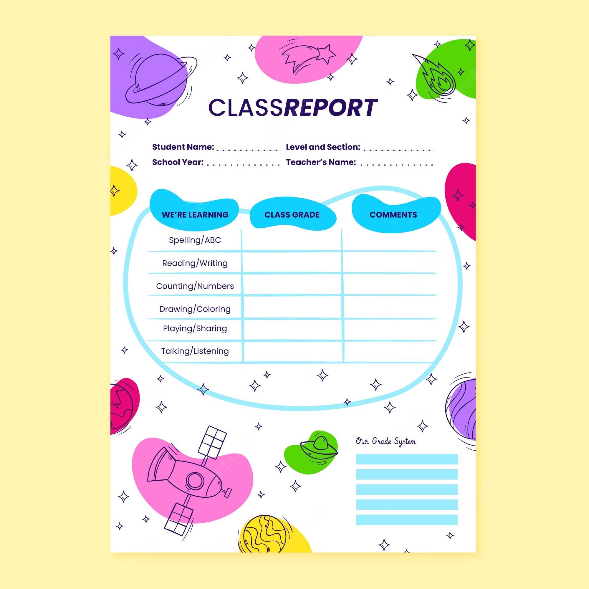 School report card Vectors & Illustrations for Free Download  Freepik Within Kindergarten Report Card Template