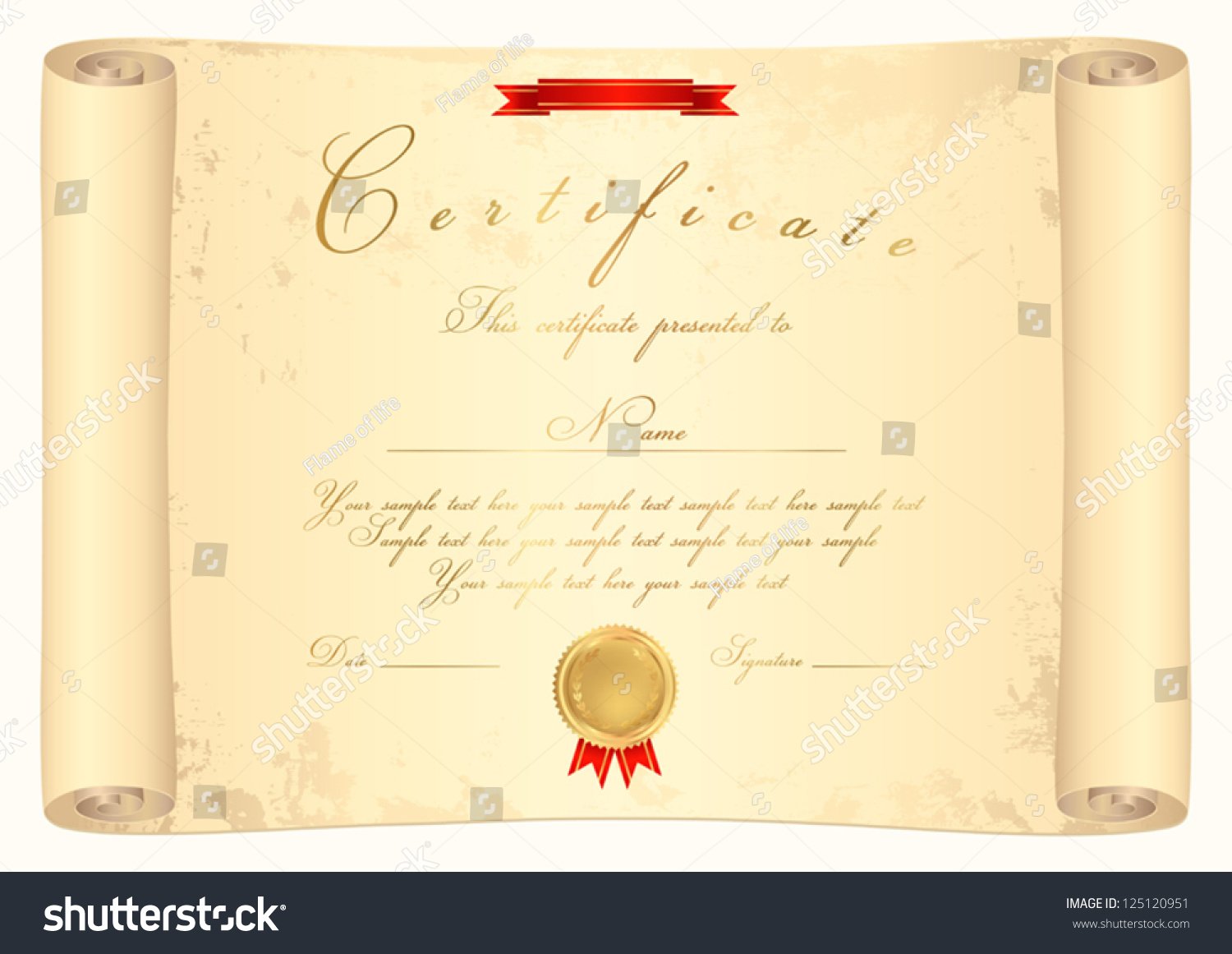 Scroll Certificate Completion Template Parchment Paper Stock  Throughout Certificate Scroll Template