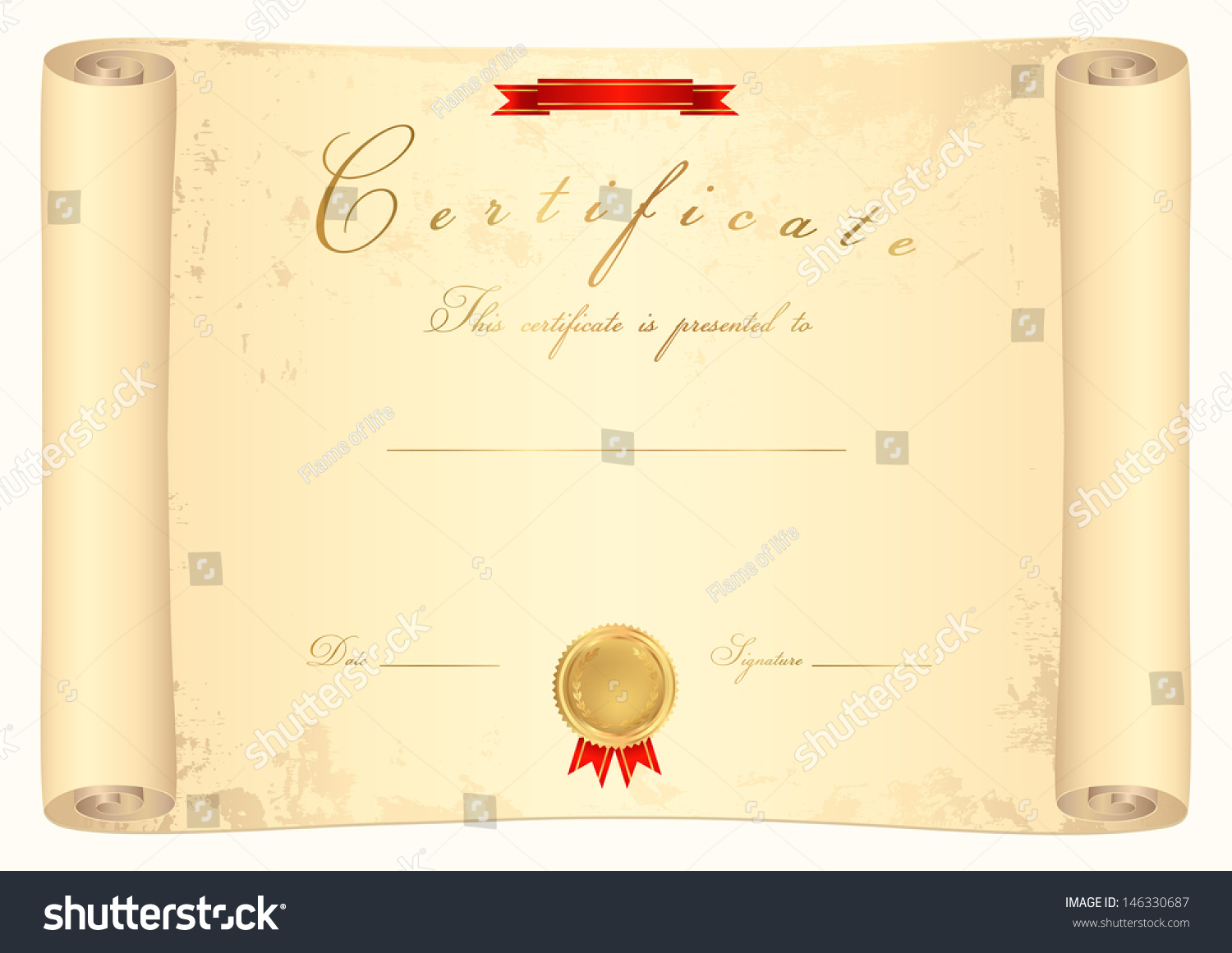 Scroll Certificate Completion Template Sample Background Stock  Throughout Scroll Certificate Templates