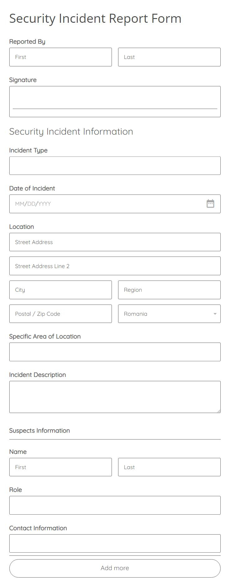 Security Incident Report Form Template  10 Form Builder