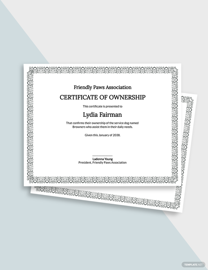 Service Dog Certificate Template - Google Docs, Word  Template