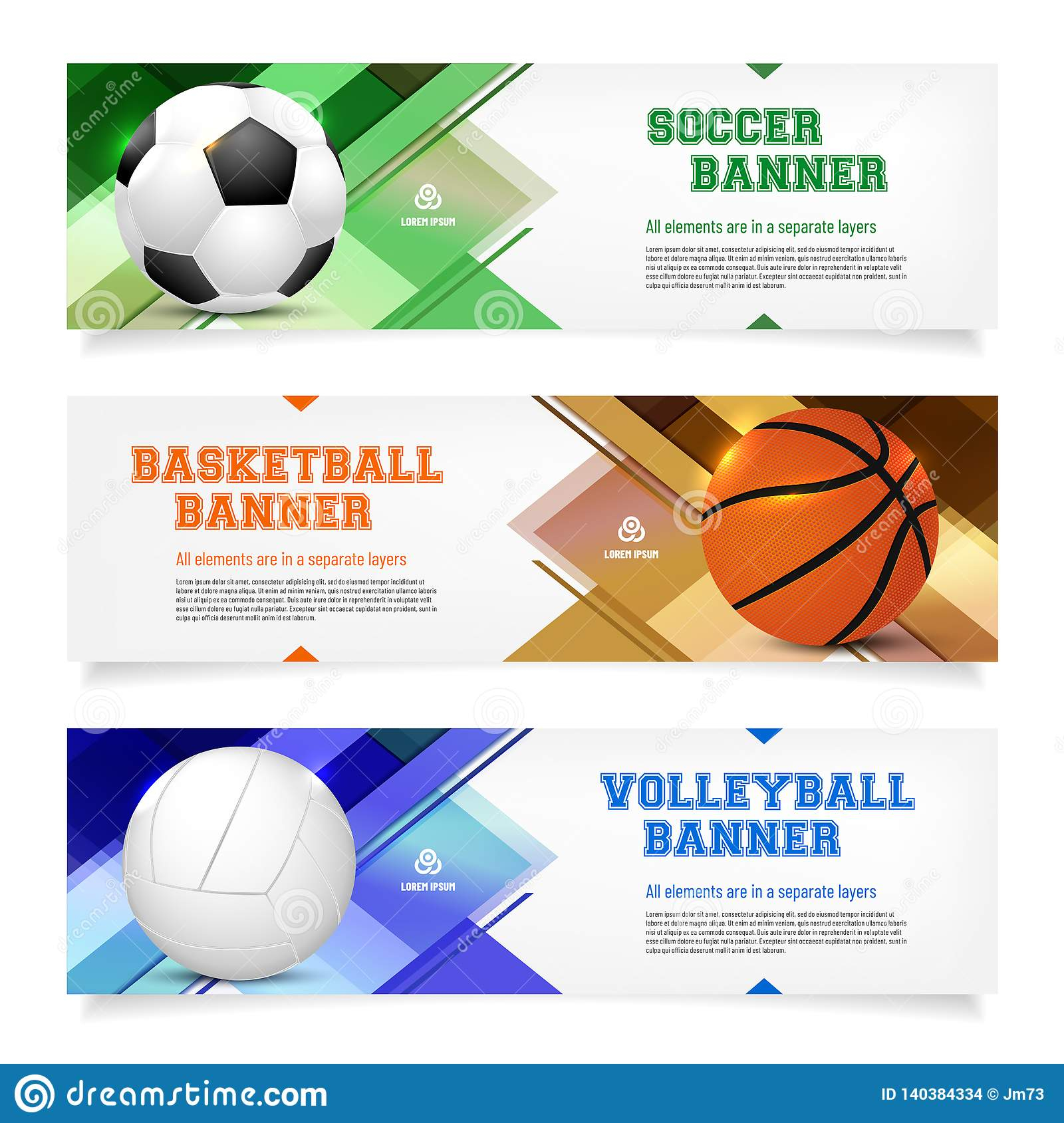 Set of Sport Banner Templates with Ball and Sample Text Stock  For Sports Banner Templates