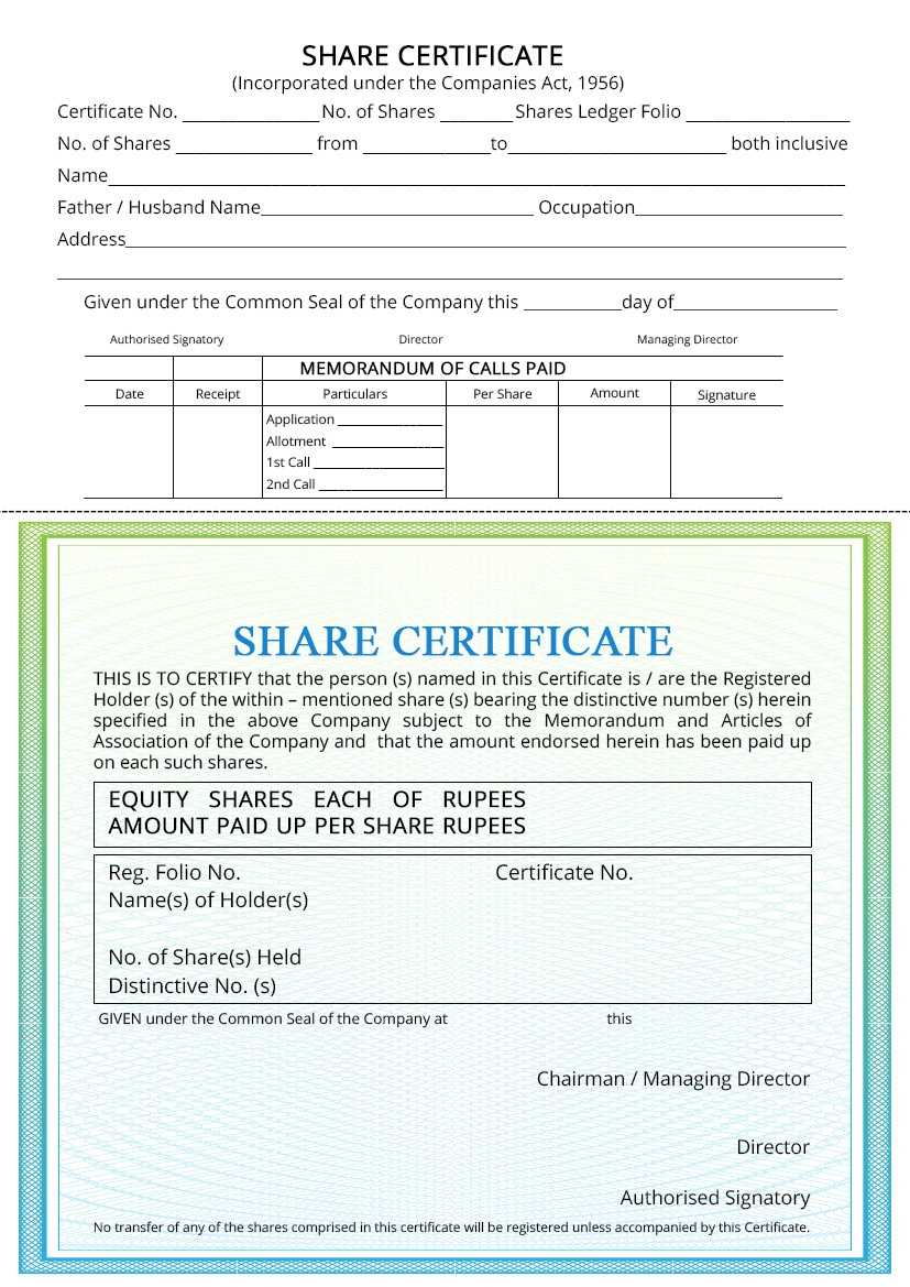 Share Certificate – IndiaFilings Inside Template Of Share Certificate