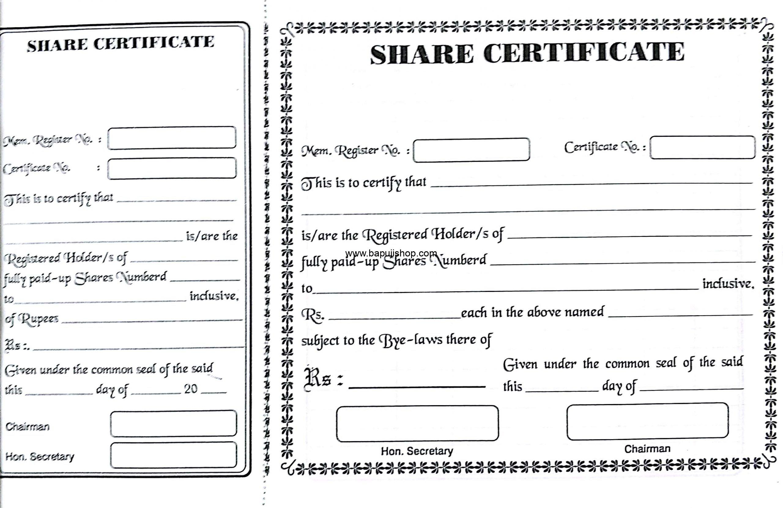 Share certificate of society pad of 10 With Share Certificate Template Companies House
