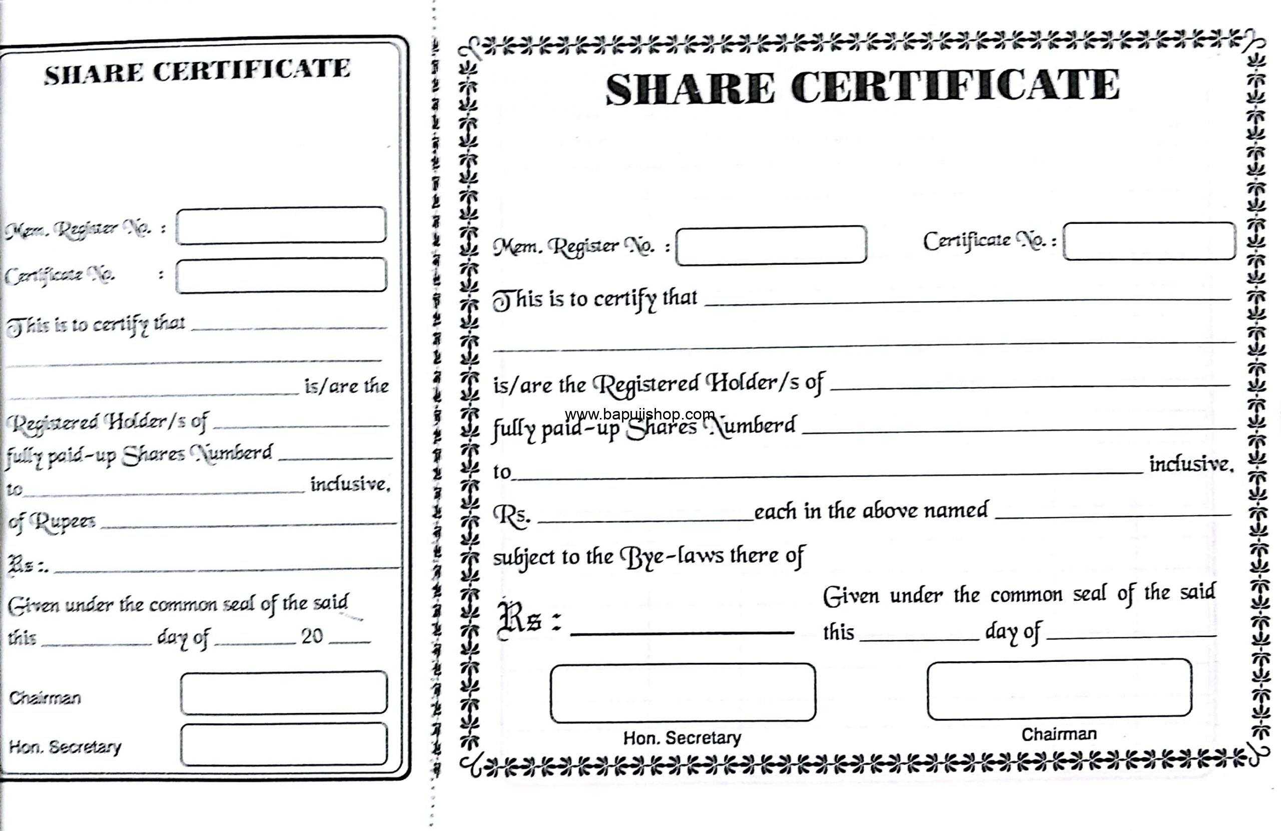 Share Certificate Of Society Pad Of 10 With Share Certificate Template Companies House