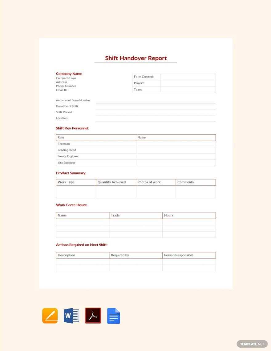 Shift Handover Report Template – Adobe XD, Google Docs, Word  With Regard To Shift Report Template