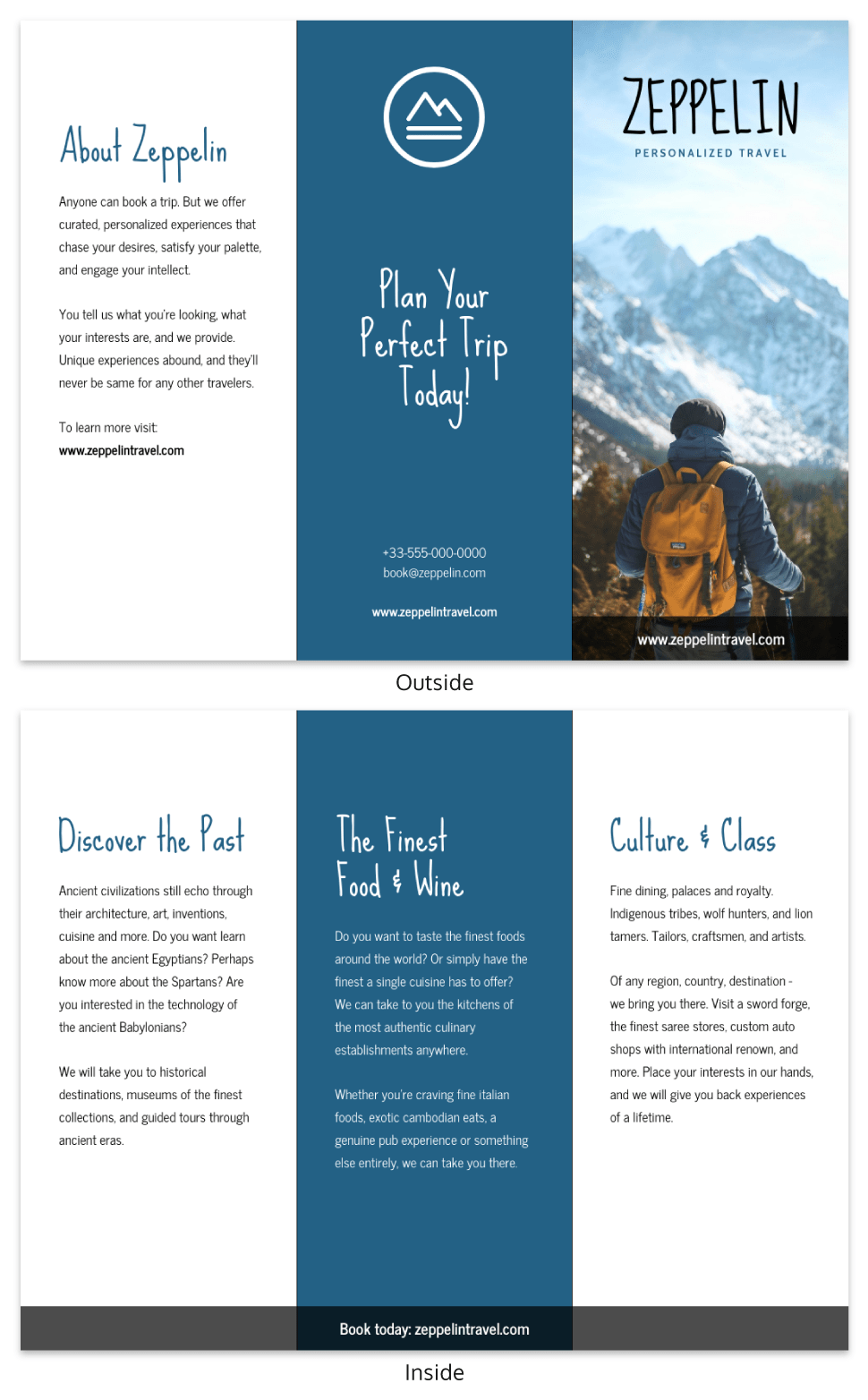 Simple Blue Travel Tri Fold Brochure Template For Country Brochure Template